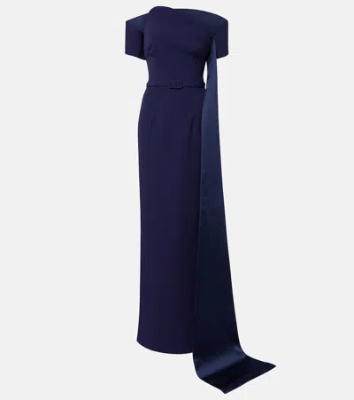 Safiyaa Giorgia Off-shoulder Crêpe Gown In Blue