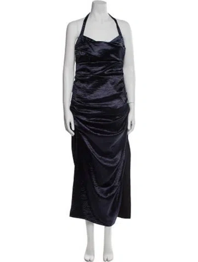 Pre-owned Safiyaa Halterneck Long Dress In Blue