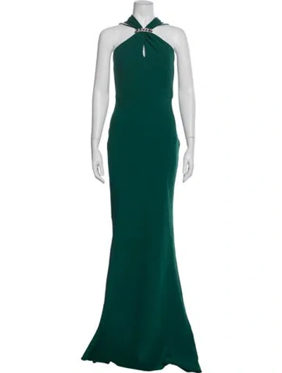Pre-owned Safiyaa Halterneck Long Dress In Green