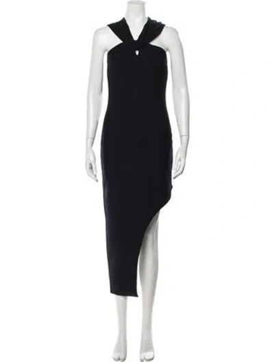 Pre-owned Safiyaa Halterneck Midi Length Dress In Black