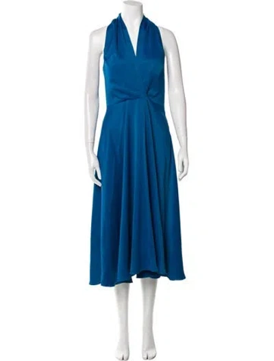 Pre-owned Safiyaa Halterneck Midi Length Dress In Blue