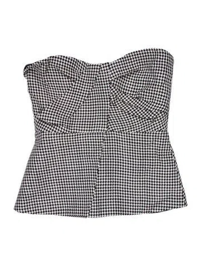 Pre-owned Safiyaa Houndstooth Print Strapless Crop Top W/ Tags In Black