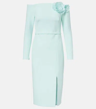 Safiyaa Jay Floral-appliqué Crêpe Midi Dress In Blue