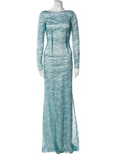 Pre-owned Safiyaa Lace Pattern Long Dress In Green