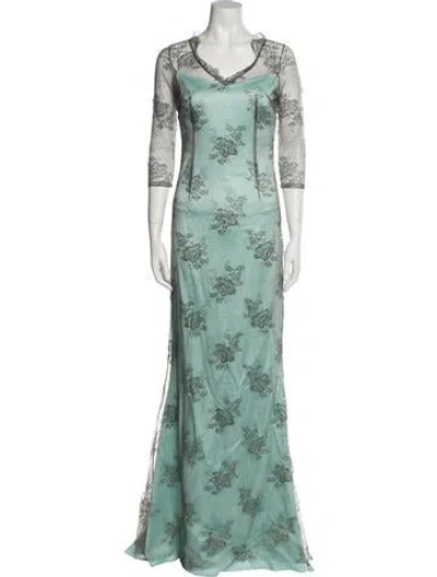 Pre-owned Safiyaa Lace Pattern Long Dress In Green