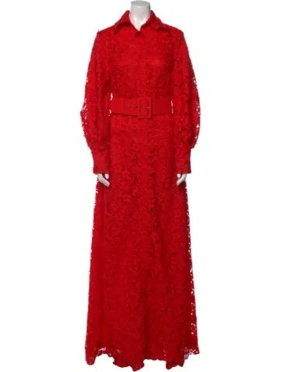 Pre-owned Safiyaa Lace Pattern Long Dress In Red
