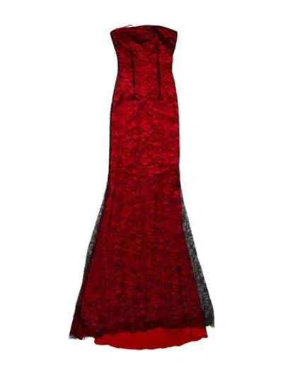 Pre-owned Safiyaa Lace Pattern Long Dress In Red