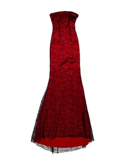 Pre-owned Safiyaa Lace Pattern Long Dress In Red