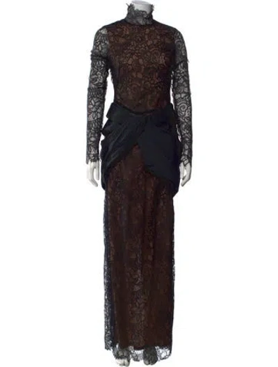 Pre-owned Safiyaa Lace Pattern Long Dress W/ Tags In Black