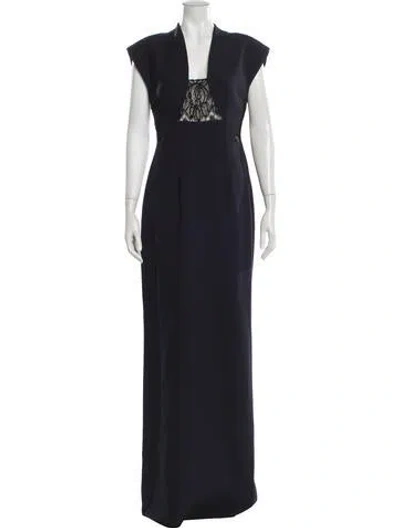 Pre-owned Safiyaa Lace Pattern Long Dress W/ Tags In Blue
