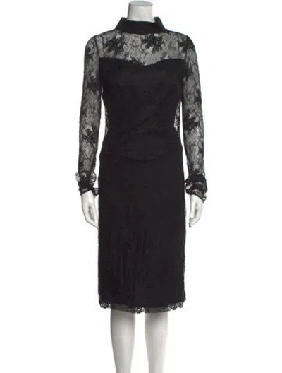 Pre-owned Safiyaa Lace Pattern Midi Length Dress In Black