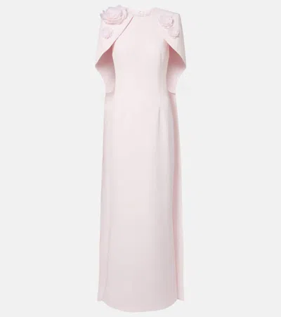 Safiyaa Lennox Floral-appliqué Caped Crêpe Gown In Pink