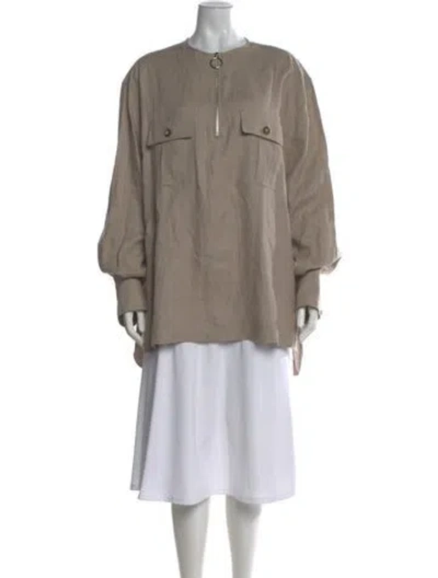 Pre-owned Safiyaa Linen Crew Neck Top In Neutral