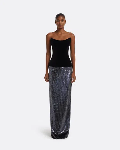 Safiyaa London Aiden Long Dress In Black On Navy & Silver