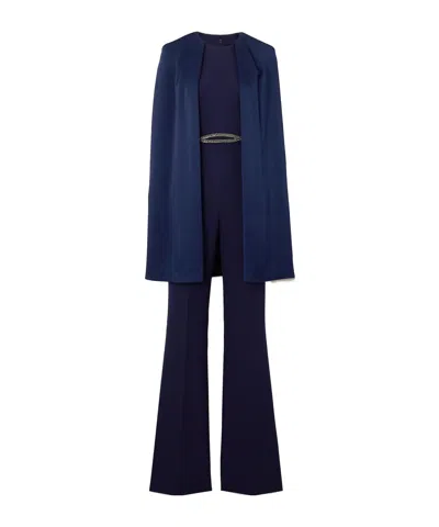 Safiyaa London Aisling Embellished Stretch-cady And Satin Jumpsuit In Blue