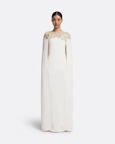 Safiyaa London Ambere Long Dress In Ivory With Pearl Embroidery