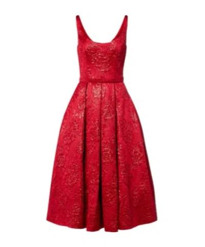 Safiyaa London Asher Floral Jacquard Midi Dress In Red