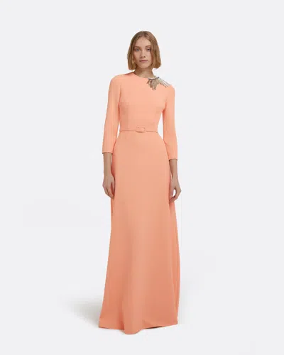Safiyaa London Aspen Long Dress In Apricot With Gunmetal Embellishment