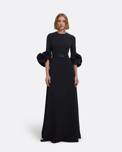 Safiyaa London Belen Long Dress In Midnight Navy With Embellished Belt