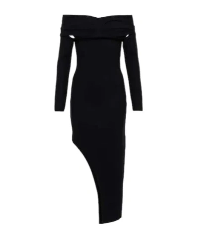 Safiyaa London Belle Off-shoulder Knit Midi Dress In Black