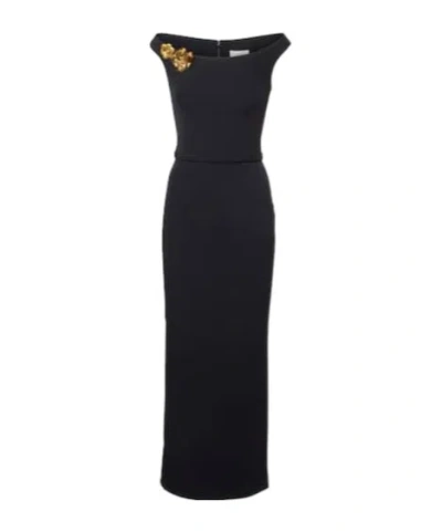 Safiyaa London Belted Embellished Crepe Maxi Dress In Black