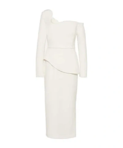 Safiyaa London Bridal Asymmetric Midi Dress In White