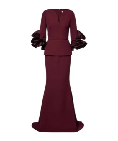 Safiyaa London Clemenza Crepe Gown In Burgundy