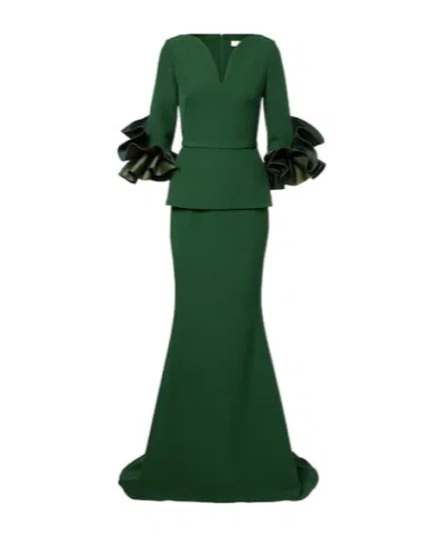 Safiyaa London Clemenza Crepe Gown In Green