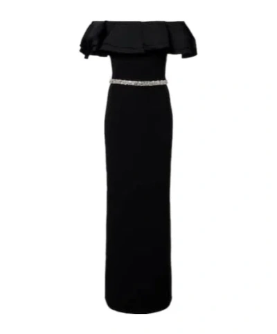 Safiyaa London Crystal-embellished Pleated Crepe Dress In Black