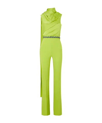 Safiyaa London Draped Satin-crepe Jumpsuit In Green