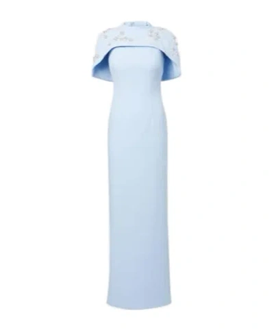 Safiyaa London Embellished Caped Gown In Blue