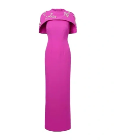 Safiyaa London Embellished Caped Gown In Pink