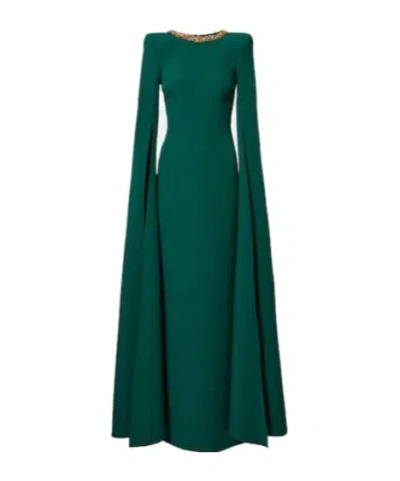 Safiyaa London Embellished Crepe Gown In Green