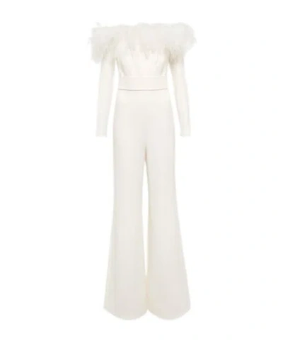 Safiyaa London Feather-trimmed Jumpsuit In White