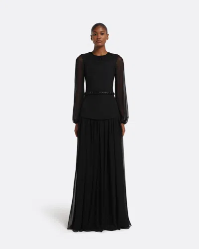 Safiyaa London Finley Long Dress In Black & Embellished Belt