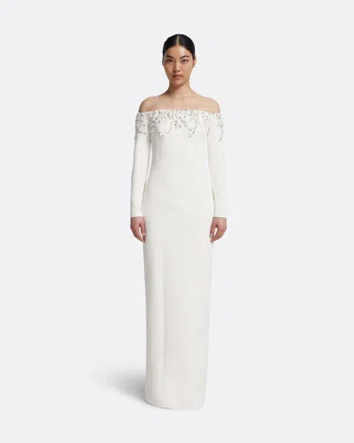 Safiyaa London Gioia Long Dress In Ivory With Crystal Embroidery