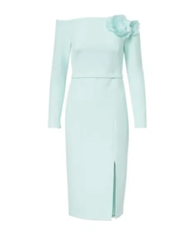 Safiyaa London Jay Floral-appliqué Crêpe Midi Dress In Blue