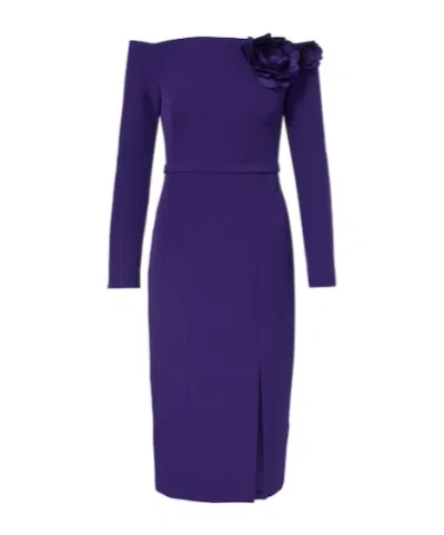 Safiyaa London Jay Floral-appliqué Crêpe Midi Dress In Purple