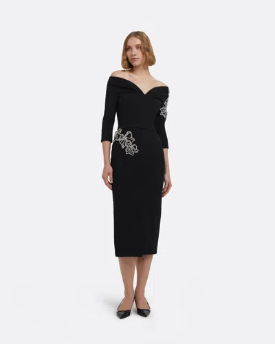 Safiyaa London Linda Midi Dress In Black With Crystal Embellishments