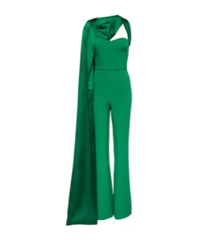Safiyaa London Lollian Marmont Caped Jumpsuit In Green