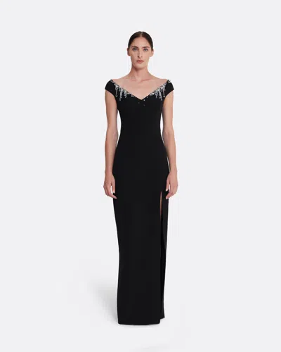 Safiyaa London Lucrezia Long Dress In Black With Smoke/crystal