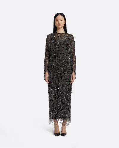 Safiyaa London Lyran Midi Dress In Black With Gunmetal