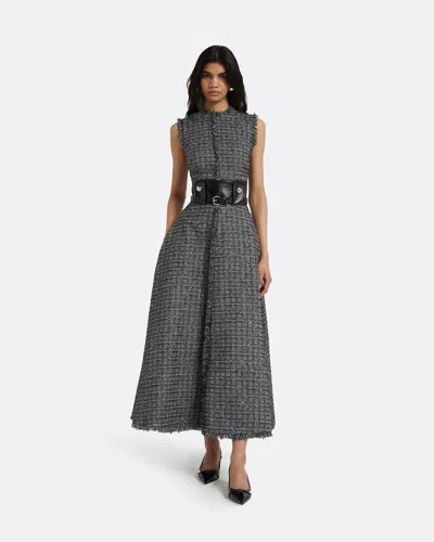 Maeva Metalllic Greyscale Midi Dress from Safiyaa