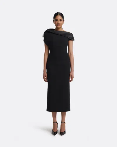 Safiyaa London Reina Midi Dress In Black With Crystal