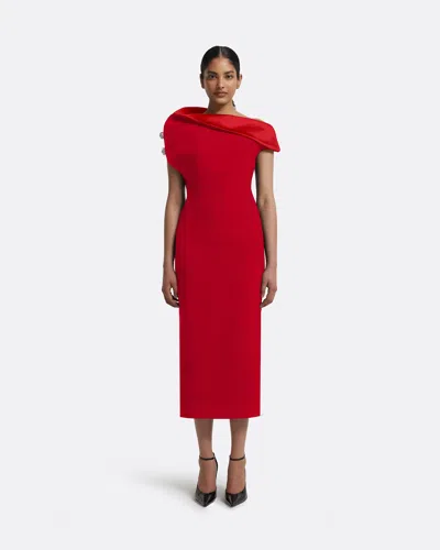 Safiyaa London Reina Midi Dress In Crimson With Crystal