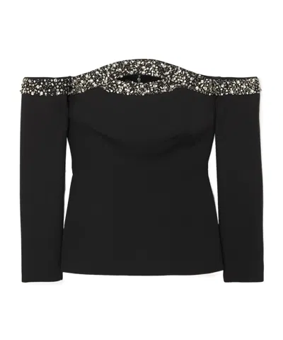 Safiyaa London Roisin Off-the-shoulder Cutout Embellished Crepe Top In Black