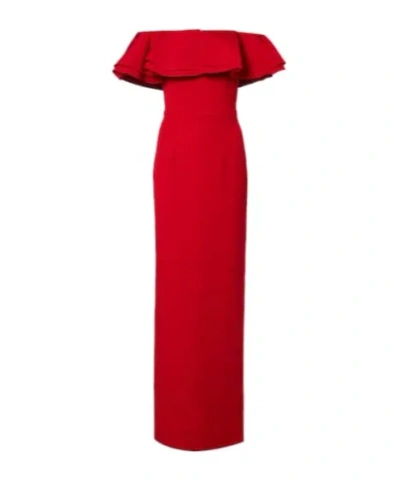 Safiyaa London Ryan Ruffled Off-shoulder Crêpe Gown In Red
