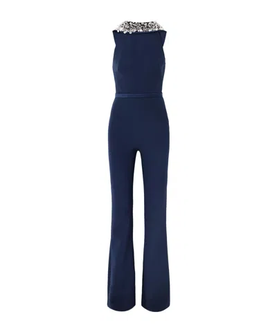 Safiyaa London Satin-trimmed Crepe Jumpsuit In Blue