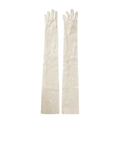 Safiyaa London Sequined Satin Gloves In No