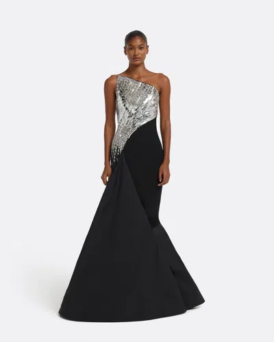 Safiyaa London Tia Dress Long In Black With Crystal